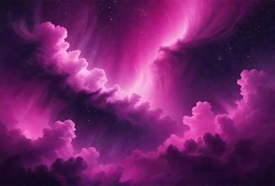 The primary subject of the image is a purple cloudy sky with a pink hue. The setting is a night sky, and the visual style appears to be a digital art or illustration. The colors and mood of the image are predominantly purple and pink, creating a serene and dreamy atmosphere.