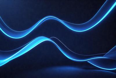 The primary subject of the image is a blue wave or light effect. The setting is a dark background, which contrasts with the blue wave. The visual style is a digital art or illustration, as the wave appears to be a digital creation. The colors and mood of the image are predominantly blue, creating a calm and serene atmosphere.