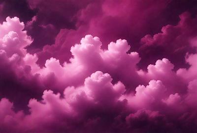 The primary subject of the image is a cloudy sky with pink clouds. The setting is a purple sky, which creates a unique and visually striking backdrop. The visual style of the image is a combination of photo and digital art, as it captures the beauty of the pink clouds against the purple sky. The colors and mood of the image are predominantly pink and purple, giving it a warm and serene atmosphere.