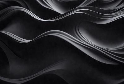 The primary subject of the image is a series of black and white waves, which are the main objects in the scene. The setting is a dark background, which contrasts with the waves. The visual style of the image is a black and white photo, giving it a classic and timeless appearance. The dominant colors are black and white, creating a moody and dramatic atmosphere.