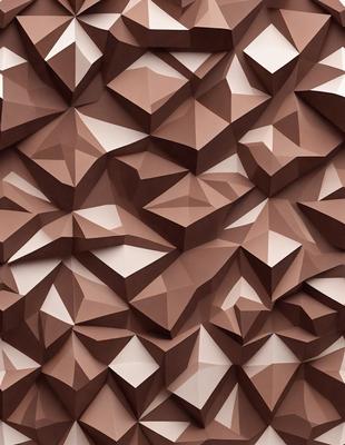 The primary subject of the image is a large, intricate wall made of brown and white geometric shapes. The setting is a room with a brown and white patterned wall, which serves as the background. The visual style of the image is a combination of photo and digital art, creating a unique and interesting pattern. The dominant colors in the image are brown and white, giving the wall a warm and sophisticated appearance.
