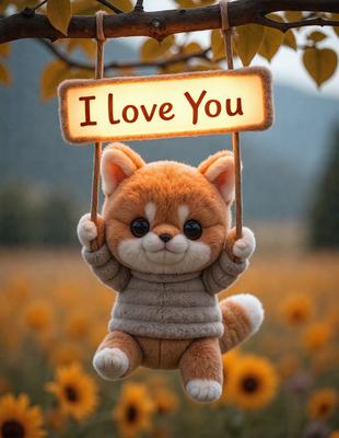 The primary subject of the image is a stuffed animal, specifically a teddy bear, hanging from a swing. The setting is a field with yellow flowers, creating a warm and inviting atmosphere. The visual style is a combination of photo and digital art, as the teddy bear appears to be a realistic representation of a stuffed animal. The colors and mood of the image are predominantly warm and cheerful, with the yellow flowers adding a touch of brightness to the scene.