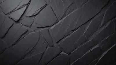The primary subject of the image is a large, black stone wall. The setting is a dark room, and the visual style is a close-up of the stone wall. The colors and mood of the image are predominantly dark and moody, with the black stone wall as the main focal point.