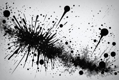 The primary subject of the image is a black and white painting of a splash, with a black background. The visual style appears to be a digital art or illustration, as it is a detailed and intricate representation of the splash. The colors and mood of the painting are predominantly black and white, creating a dramatic and striking effect.