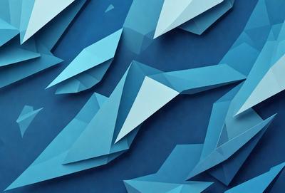 The primary subject of the image is a large blue wall with a pattern of white triangles. The setting is a blue background, and the visual style is a combination of digital art and illustration. The dominant colors are blue and white, creating a calm and soothing atmosphere.