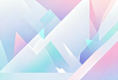 The primary subject of the image is a colorful, abstract mountain scene. The setting is a white background, which contrasts with the vibrant colors of the mountain. The visual style is a combination of digital art and illustration, creating a unique and eye-catching design. The dominant colors are blue, pink, and white, giving the image a lively and energetic atmosphere.
