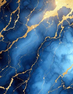 The primary subject of the image is a blue marble wall with gold streaks. The setting is a room with a blue marble wall as the main focus. The visual style is a photo of the blue marble wall with gold streaks. The dominant colors are blue and gold, creating a luxurious and elegant atmosphere.