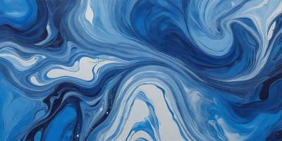 The primary subject of the image is a painting of a blue ocean with waves. The setting is a white background, and the visual style appears to be a digital art or illustration. The dominant colors in the painting are blue and white, creating a serene and calming atmosphere.