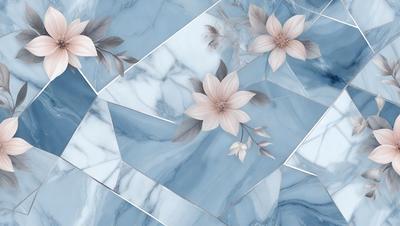 The primary subject of the image is a close-up of a flower, which is the main focus of the image. The setting is a blue marble surface, which serves as the backdrop for the flower. The visual style of the image is a combination of photo and digital art, creating a realistic yet artistic representation of the flower. The dominant colors in the image are blue and white, giving the scene a clean and elegant appearance.