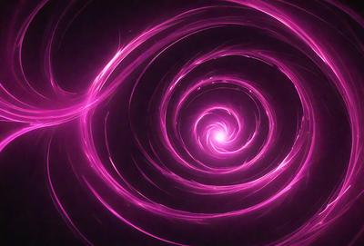 The primary subject of the image is a spiral pattern, which is the main object, scene, or focus of the image. The spiral pattern is set against a dark background, creating a striking contrast. The visual style of the image is digital art, as it appears to be a digital illustration or a digital drawing. The dominant colors in the image are pink and purple, giving the spiral pattern a vibrant and luminous appearance.