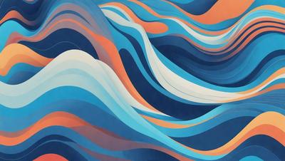 The primary subject of the image is a large, colorful wave with a blue and orange hue. The wave is depicted in a digital art style, giving it a vibrant and dynamic appearance. The setting is a blue and orange ocean, with the wave being the main focus of the scene. The visual style of the image is a combination of digital art and illustration, creating a unique and eye-catching representation of the ocean wave.