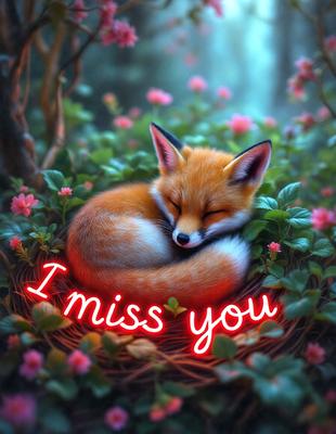 The primary subject of the image is a red fox curled up and sleeping in a nest. The setting is a forest with flowers and greenery surrounding the fox. The visual style is a digital art or illustration, creating a warm and cozy atmosphere. The dominant colors are red, green, and white, with the red fox being the focal point of the scene.