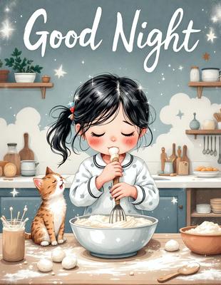 The primary subject of the image is a young girl who is eating food while standing in a kitchen. She is holding a spoon in her hand and appears to be enjoying her meal. The setting is a kitchen with various items such as a bowl, a cup, a bottle, a vase, and a potted plant. The visual style of the image is a combination of digital art and illustration, creating a whimsical and charming atmosphere. The colors used in the image are predominantly warm and inv