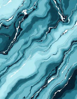 The primary subject of the image is a blue and white marbled tile. The setting is a bathroom, as indicated by the presence of the marbled tile. The visual style is a photo, showcasing the intricate design of the tile. The dominant colors are blue and white, creating a calm and soothing atmosphere.