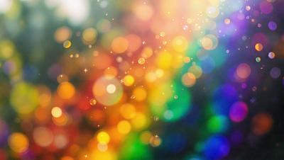 The primary subject of the image is a colorful, rainbow-like pattern. The setting is a bright, colorful background, which adds to the overall visual style. The colors and mood of the image are vibrant and lively, with a focus on the vivid hues of the rainbow pattern.
