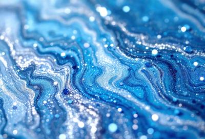 The primary subject of the image is a blue and white swirling pattern, which appears to be a digital art or illustration. The setting is a blue background, and the visual style is a combination of digital art and illustration. The colors and mood of the image are predominantly blue and white, creating a sense of calmness and tranquility.