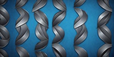 The primary subject of the image is a series of silver spiral designs, which are arranged in a pattern on a blue background. The setting is a wall, and the visual style appears to be a combination of digital art and illustration. The dominant colors are silver and blue, creating a modern and sleek atmosphere.