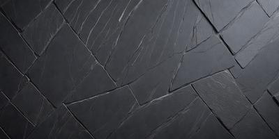 The primary subject of the image is a black tile floor. The setting is a room with a black tile floor, and the visual style is a photo. The colors and mood of the image are dark and moody, with the black tile floor being the dominant feature.