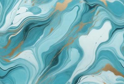 The primary subject of the image is a blue and gold swirling pattern, which appears to be a painting or a digital artwork. The setting is a white surface, possibly a wall or a canvas, that provides a clean and uncluttered background for the artwork. The visual style of the image is a mix of painting and digital art, creating a unique and eye-catching design. The dominant colors in the image are blue and gold, which evoke a sense of depth and richness. Overall, the image has