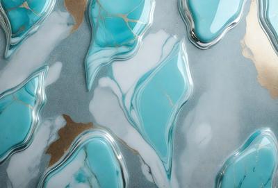 The primary subject of the image is a blue and white marble-like pattern. The setting is a blue and white marble wall, which serves as the background. The visual style is a combination of digital art and illustration, creating a unique and artistic appearance. The dominant colors are blue and white, giving the image a calm and serene atmosphere.