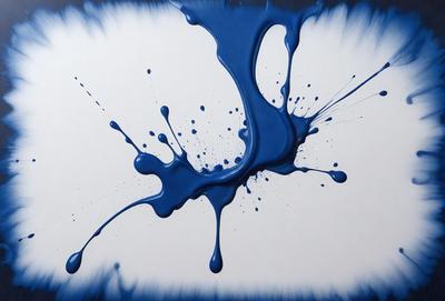 The primary subject of the image is a blue splash of paint, which is the main focus of the scene. The setting is a white background, which provides a clean and uncluttered environment for the paint splash. The visual style of the image is a digital art or illustration, as it appears to be a carefully crafted and artistic representation of the paint splash. The dominant colors in the image are blue and white, creating a sense of calm and tranquility.