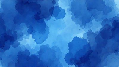The primary subject of the image is a blue sky filled with clouds. The setting is a cloudy day, and the visual style is a watercolor painting. The dominant colors are blue and white, creating a calm and serene atmosphere.