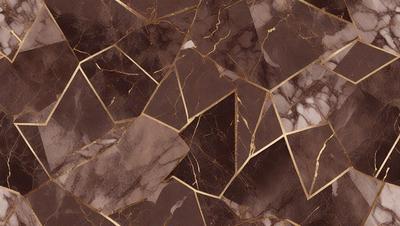 The primary subject of the image is a marble tile with a gold pattern. The setting is a marble floor, and the visual style is a close-up of the tile. The colors and mood of the image are predominantly brown and gold, giving it a warm and luxurious appearance.