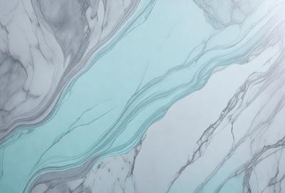 The primary subject of the image is a marble-like pattern on a wall. The setting is a white wall with a blue tint, giving it a clean and modern appearance. The visual style is a close-up of the marble pattern, showcasing its intricate details. The colors and mood of the image are predominantly blue and white, creating a calm and sophisticated atmosphere.