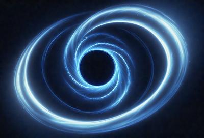 The primary subject of the image is a blue spiral, which appears to be a digital art or illustration. The spiral is set against a dark background, creating a striking contrast. The visual style of the image suggests that it is a digital creation, possibly a graphic design or an artistic representation. The dominant colors in the image are blue and black, giving the spiral a futuristic and modern appearance.