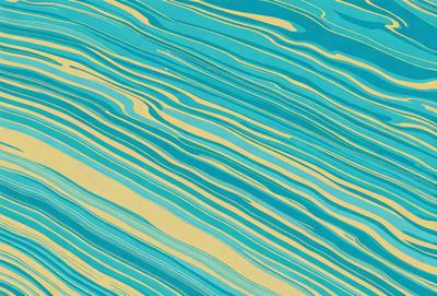 The primary subject of the image is a blue and yellow striped pattern. The setting is a blue and yellow ocean, with waves and ripples visible. The visual style is a digital art or illustration, creating a vibrant and dynamic atmosphere. The dominant colors are blue and yellow, with the blue being more prominent in the background and the yellow being more prominent in the foreground.