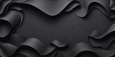 The primary subject of the image is a black background with a pattern of swirls and curves. The setting is a dark room, and the visual style appears to be a combination of a photo and a digital art or illustration. The dominant colors are black and grey, creating a moody and dramatic atmosphere.