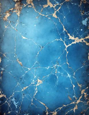 The primary subject of the image is a blue and gold marbled wallpaper. The setting is a room with a blue and gold marbled wallpapered wall. The visual style is a close-up of the wallpaper, showcasing the intricate design. The colors and mood of the image are predominantly blue and gold, creating a warm and elegant atmosphere.