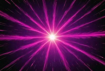The primary subject of the image is a bright pink light, which appears to be a star or a light source. The setting is a dark background, which contrasts with the bright pink light. The visual style of the image is a combination of a photo and digital art, creating a unique and eye-catching effect. The colors and mood of the image are predominantly pink, giving it a vibrant and energetic atmosphere.