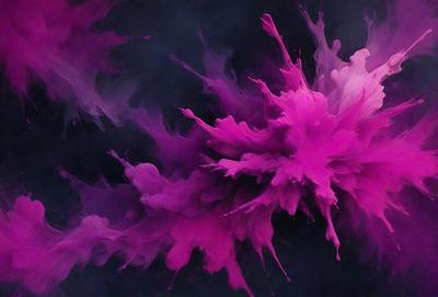 The primary subject of the image is a close-up of a pink and purple splash of paint, which appears to be a digital art or illustration. The setting is a dark background, which contrasts with the vibrant colors of the paint splash. The visual style is artistic and creative, with the paint splash being the main focus of the image. The colors and mood of the image are energetic and lively, with the pink and purple hues evoking a sense of joy