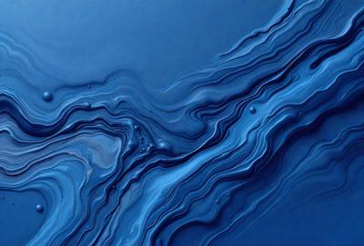 The primary subject of the image is a blue ocean with waves and ripples. The setting is the ocean, and the visual style is a painting or digital art. The dominant colors are blue and white, creating a serene and calming atmosphere.