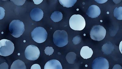 The primary subject of the image is a pattern of blue circles with white centers. The setting is a dark blue background, which creates a contrast with the white centers of the circles. The visual style appears to be a combination of digital art and illustration, as the circles are arranged in a visually appealing manner. The dominant colors are blue and white, creating a calm and soothing atmosphere.