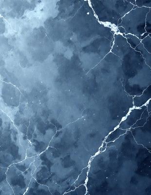 The primary subject of the image is a blue and white marbled wall. The setting is a dark room with a blue and white marbled wall as the main focus. The visual style is a drawing or illustration, with a detailed and intricate design. The colors and mood of the image are predominantly dark and moody, with the blue and white marbled wall creating a striking contrast against the dark background.