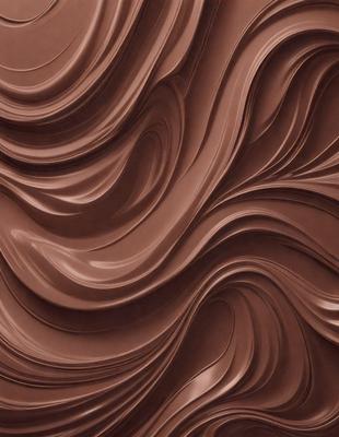 The primary subject of the image is a close-up of a chocolate-colored, swirled, and textured surface. The setting is a chocolate-themed background, which adds to the visual style. The image is a digital art or illustration, showcasing the intricate patterns and textures of the chocolate. The dominant colors are brown and black, creating a rich and indulgent atmosphere.