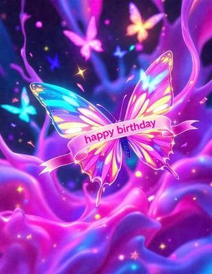 The primary subject of the image is a colorful butterfly, which is the main object, scene, or focus of the image. The butterfly is placed in a pink and purple background, which creates a vibrant and lively atmosphere. The visual style of the image is digital art, as it is a computer-generated illustration. The colors and mood of the image are predominantly pink and purple, giving it a warm and cheerful appearance.