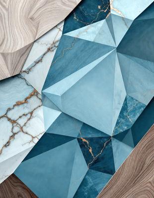 The primary subject of the image is a blue and white geometric pattern, which is the main focus of the image. The setting is a blue and white marble surface, which serves as the backdrop for the pattern. The visual style of the image is a combination of digital art and illustration, creating a unique and eye-catching design. The dominant colors in the image are blue and white, giving it a clean and modern appearance.