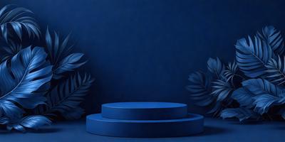 The primary subject of the image is a blue table, which is the main object in the scene. The table is placed against a blue background, which creates a cohesive and visually appealing composition. The visual style of the image is a photo, capturing the details and colors of the scene. The dominant colors in the image are blue, which creates a calm and serene atmosphere.