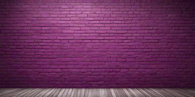 The primary subject of the image is a purple brick wall. The setting is a room with a wooden floor. The visual style is a photo, and the dominant colors are purple and brick red. The overall atmosphere is a combination of purple and red, creating a unique and visually striking scene.