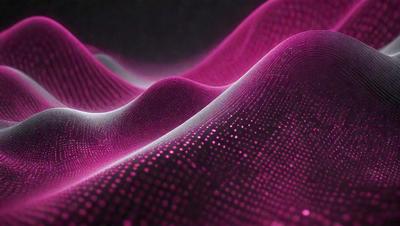 The primary subject of the image is a pink wave pattern, which is a digital art or illustration. The setting is a dark background, and the visual style is a combination of digital art and pattern. The dominant colors are pink and purple, creating a mood of calmness and tranquility.
