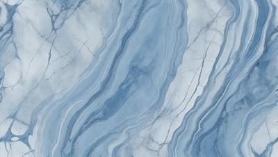 The primary subject of the image is a marble tile with a blue and white color scheme. The setting is a bathroom, as indicated by the presence of the marble tile. The visual style is a close-up of the tile, showcasing its intricate design and texture. The colors and mood of the image are predominantly blue and white, creating a clean and elegant atmosphere.