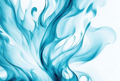 The primary subject of the image is a blue flame, which appears to be a digital art or illustration. The setting is a white background, and the visual style is a combination of digital art and illustration. The dominant colors in the image are blue and white, creating a calm and serene atmosphere.