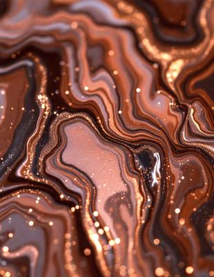 The primary subject of the image is a close-up of a chocolate-colored substance, possibly a chocolate sauce or a chocolate-covered surface. The setting appears to be a dark background, which contrasts with the rich brown color of the chocolate. The visual style of the image is a close-up, which emphasizes the texture and details of the chocolate. The colors and mood of the image are predominantly dark and moody, with the chocolate serving