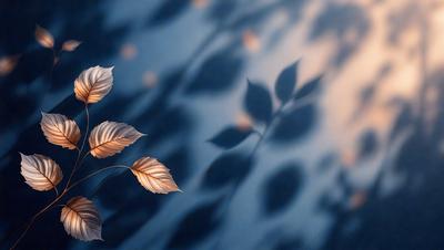 The primary subject of the image is a leaf, which is the main object, scene, or focus of the image. The leaf is floating in a blue water, creating a serene and calming atmosphere. The visual style of the image is a photo, capturing the leaf's natural beauty and texture. The colors in the image are predominantly blue, which adds to the overall mood of tranquility and relaxation.