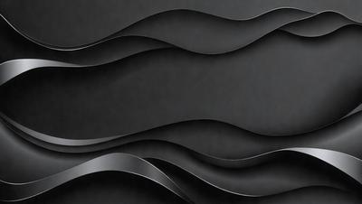 The primary subject of the image is a large, curved, and shiny wall. The setting is a dark room, and the visual style is a combination of photo and digital art. The dominant colors are black and silver, creating a sleek and modern atmosphere.