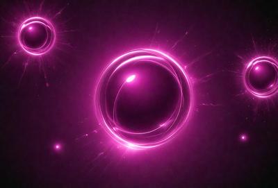 The primary subject of the image is a pink, purple, and white circle. The circle is surrounded by other circles, creating a visually interesting scene. The setting appears to be a dark background, which contrasts with the bright colors of the circles. The visual style of the image is a combination of digital art and illustration, giving it a unique and artistic appearance. The dominant colors of the image are pink, purple, and white, creating a warm and inviting atmosphere.