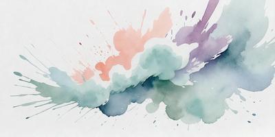 The primary subject of the image is a watercolor painting featuring a cloudy sky. The setting is a white background, and the visual style is a watercolor painting. The dominant colors in the painting are shades of blue and purple, creating a calm and serene atmosphere.